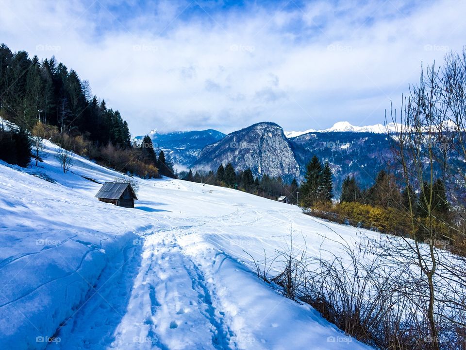 High angle view Mountains against sky