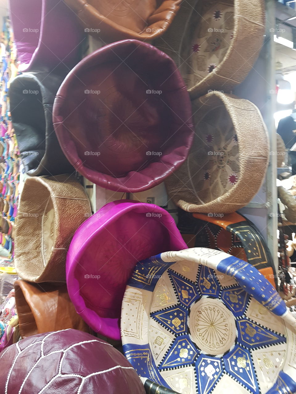 Moroccan leather pouf