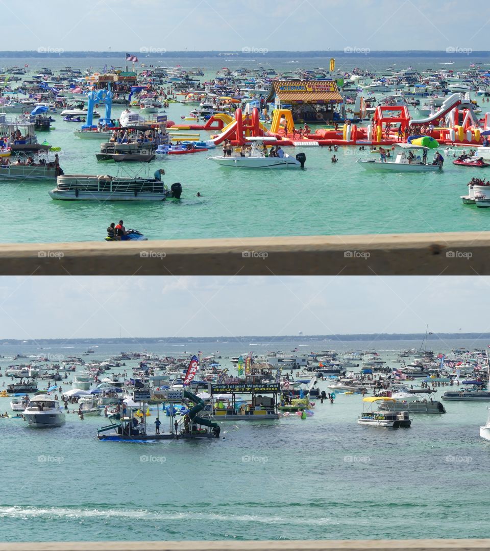 My Local Treasure - Crab Island is a sandbar that is located just South of the Marler Bridge in Destin, FL. Crab Island started to gain in popularity as boaters used the area to anchor their boats to catch some rays and wade on the sandbar.