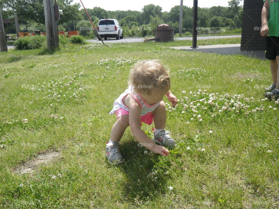 Little girl picking flowers for grandma
