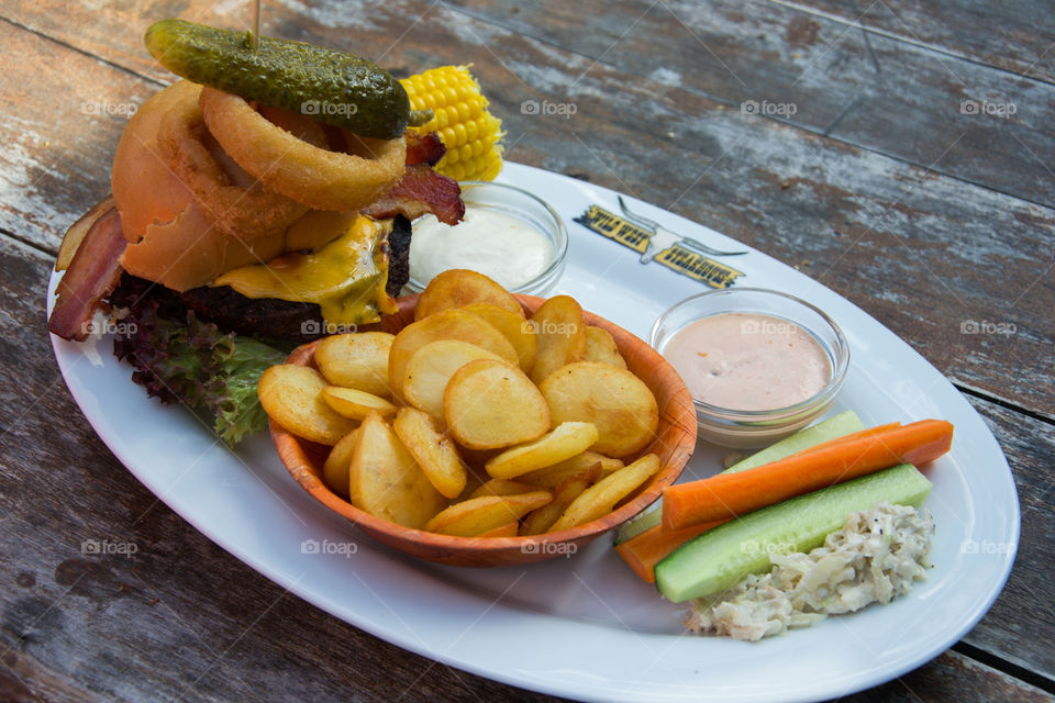 Hamburger served at a swedish restaurant in Halmstad.