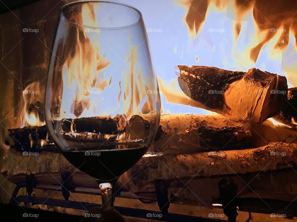 Wine, fireplace and someone especial. 