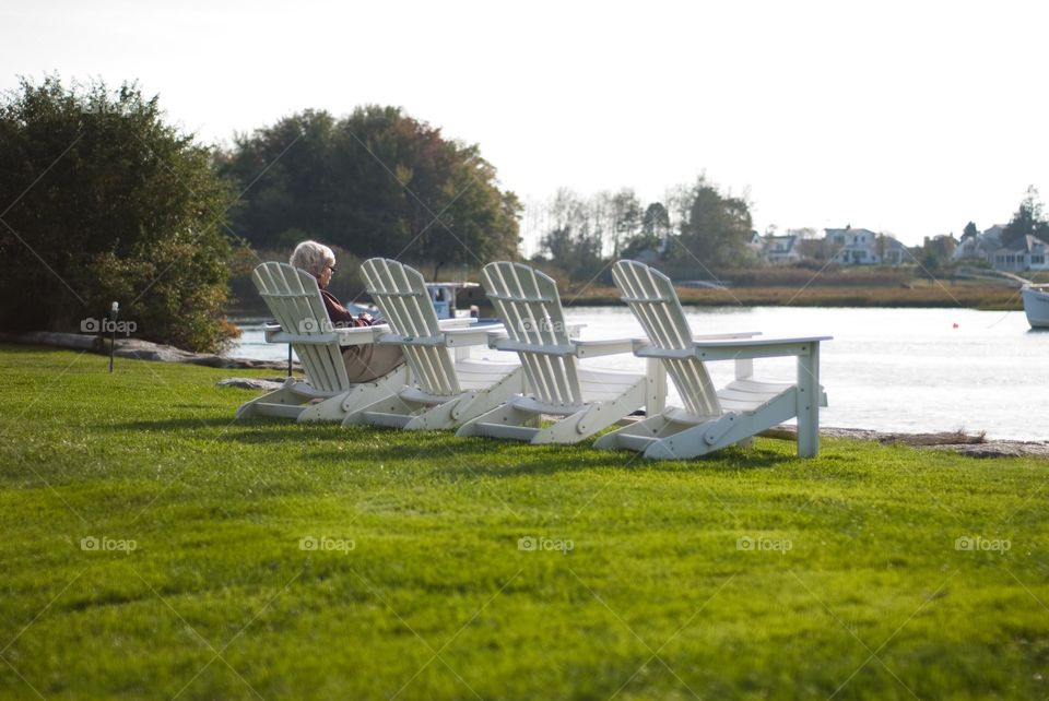 Adirondack Chairs Set up at the Water in Kennebunkport Maine