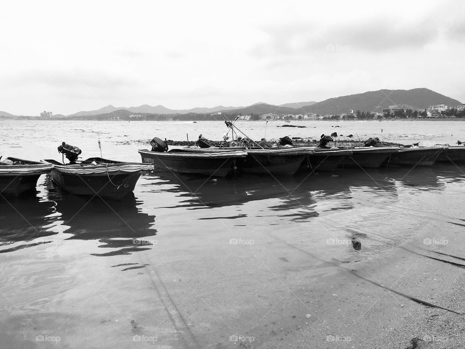 Fishing Boats at Dapeng Beach in Shenzhen, China