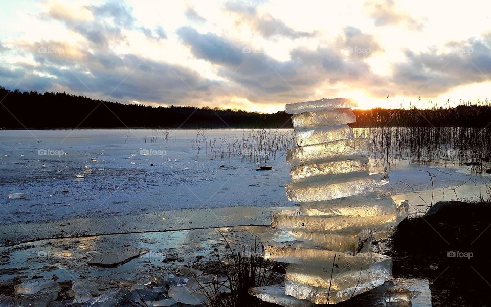 Ice sculpture by the lake