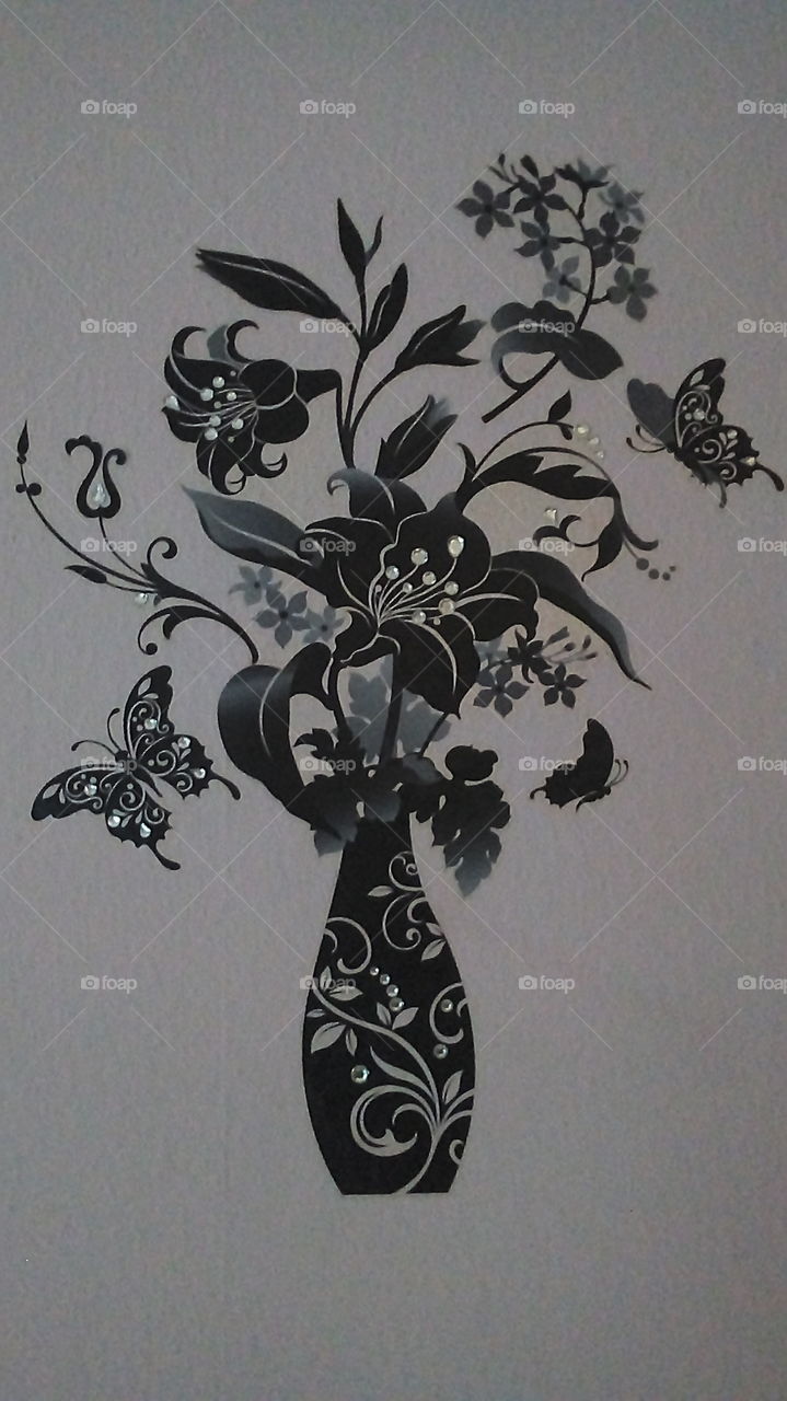 Black Flowers and Butterfly