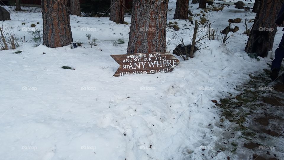 Winter Wedding Sign in Snow