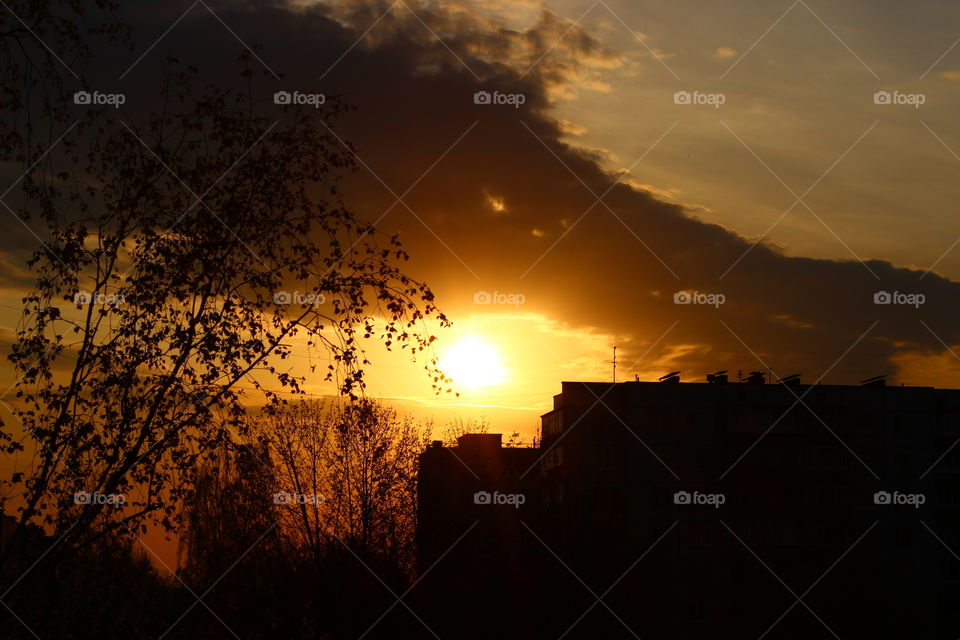 sunset clouds evening yellow and brown