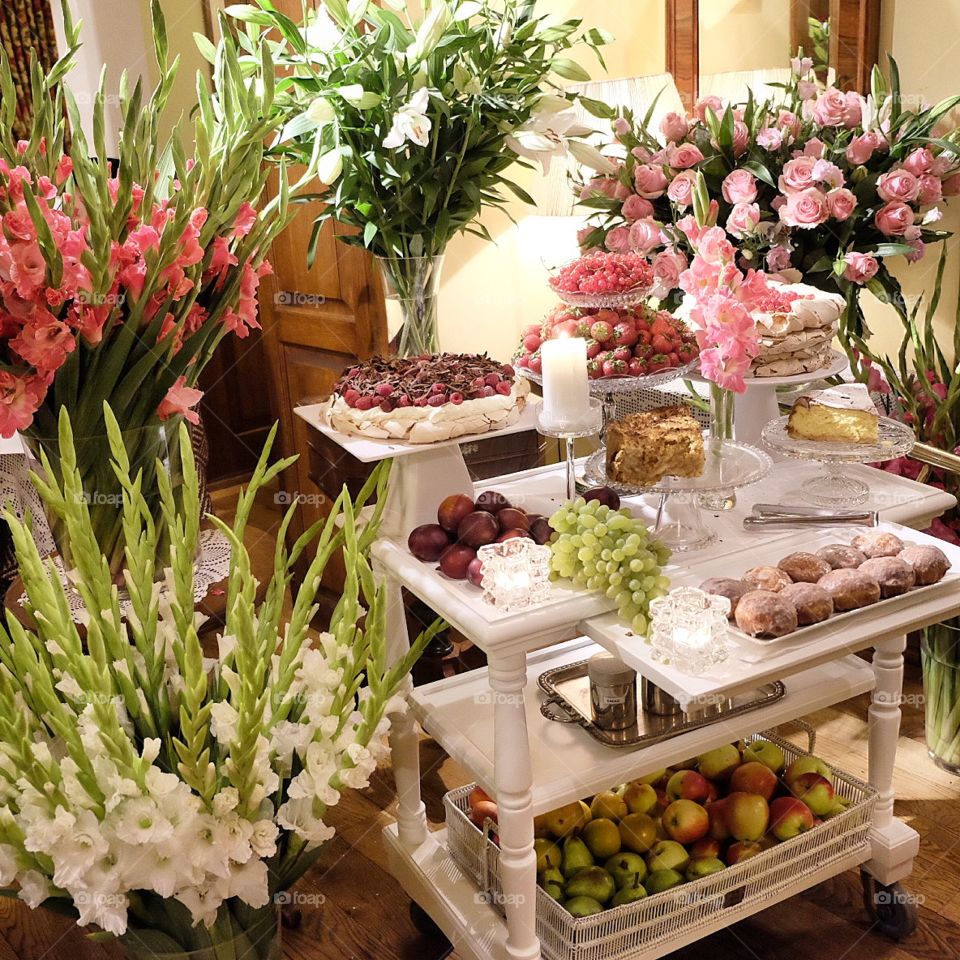 Beautiful desserts set up in the restaurant