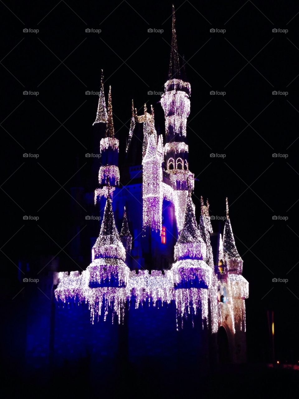 Disneys castle at night during christmas time