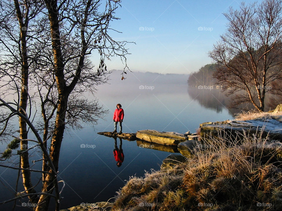 Calm and cold day by the lake. 