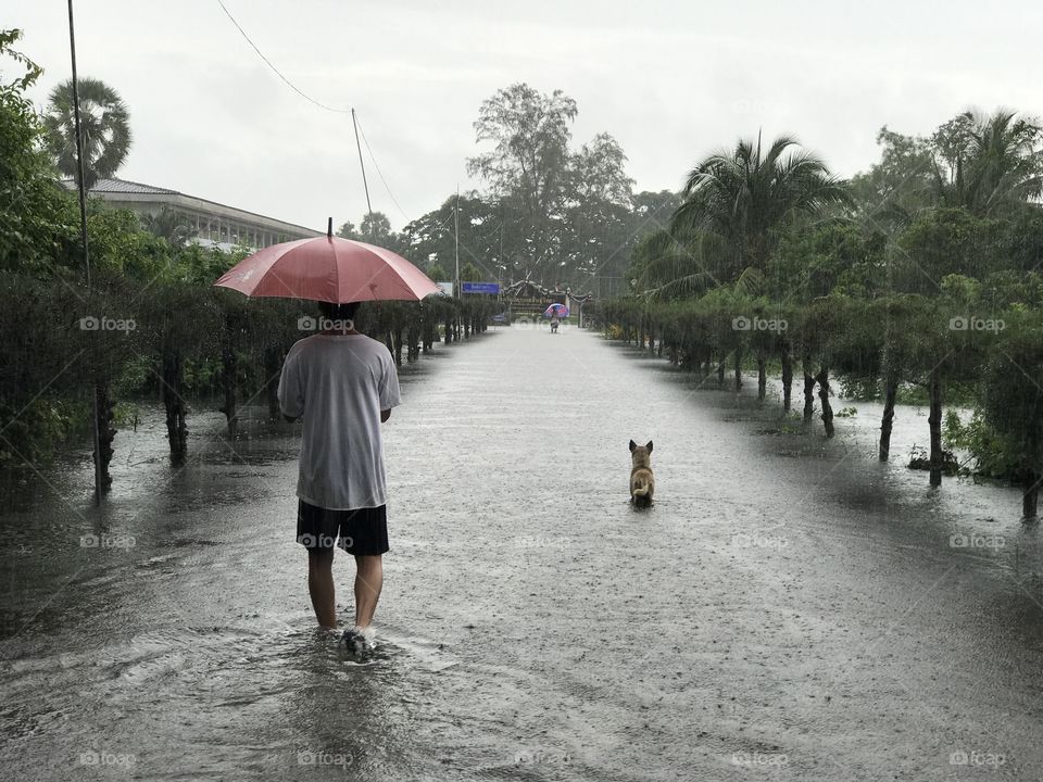 When water flood, you and me never walk alone. (Water flood in Thailand)