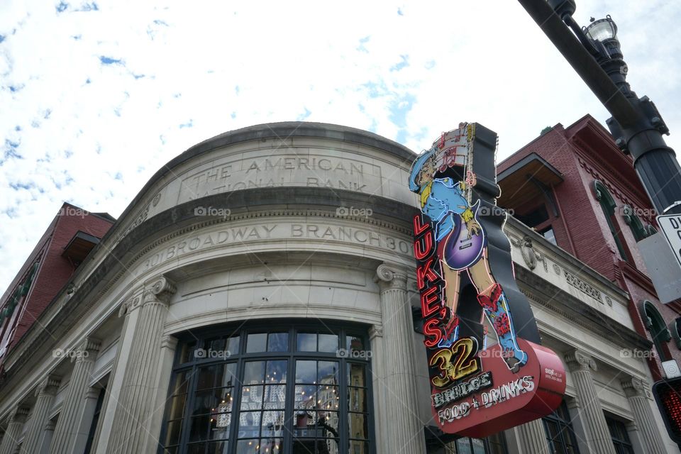 Old building and neon sign 