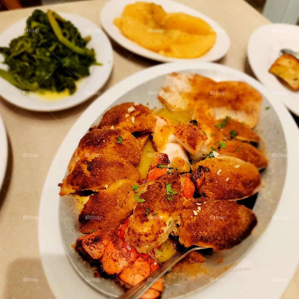 breaded scallops with lobster