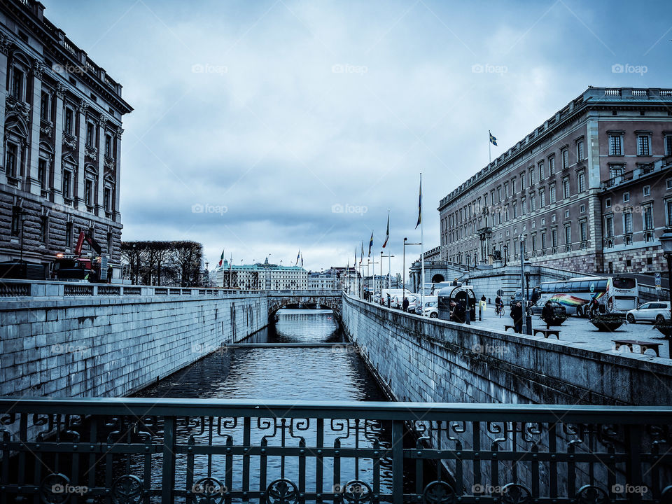 Over the blue bridge.