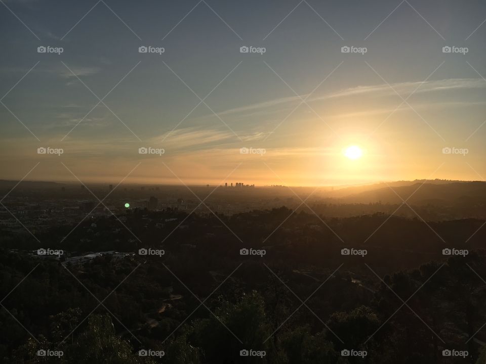 Sunset view of Los Angeles from the Planetarium. 