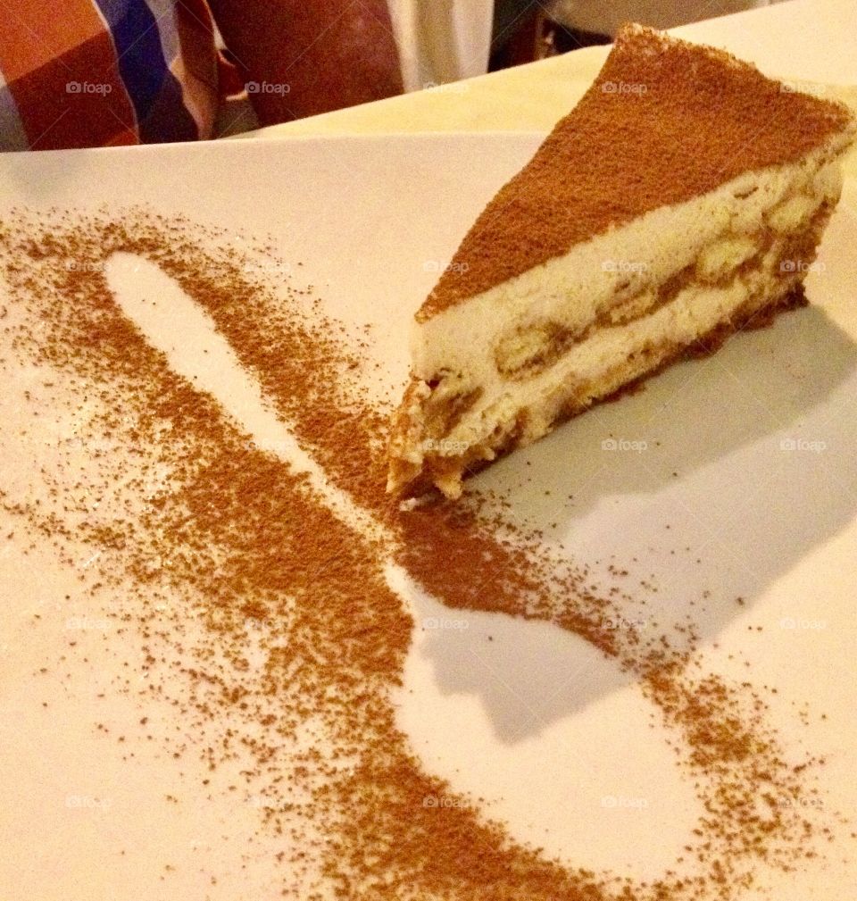 Slice of tiramisu on plate