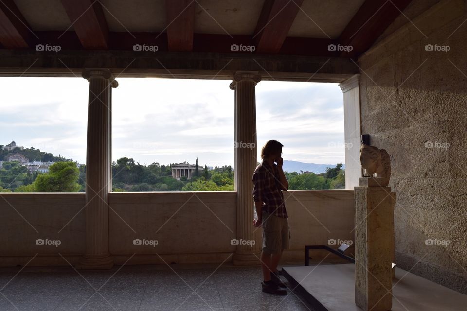 Browsing the sculptures in Greece