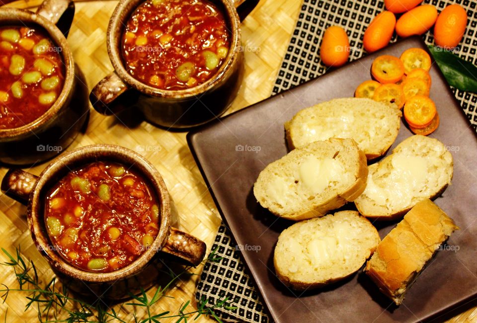 Stew and baguettes