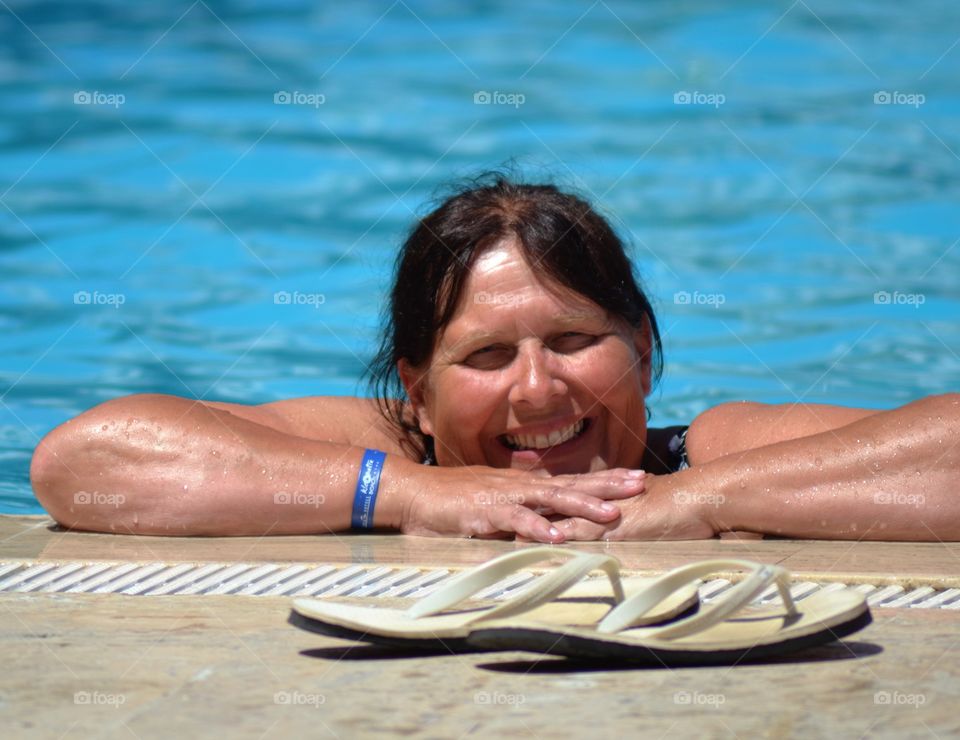 woman poolside