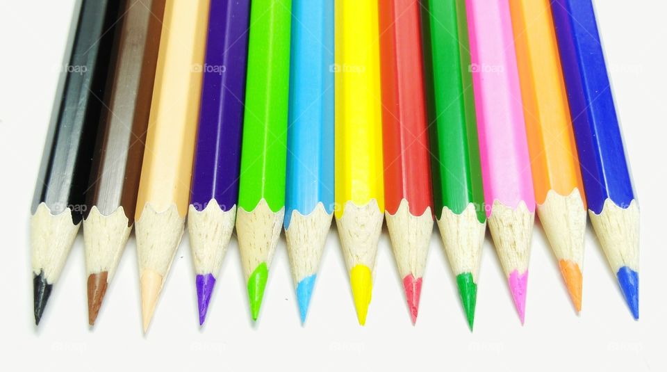 High angle view of color pencils