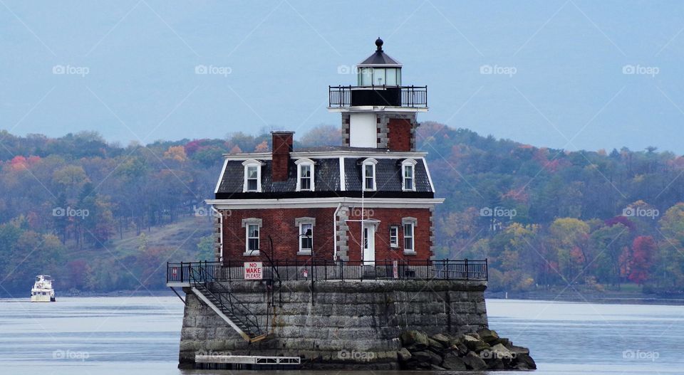 Lighthouse, Autumn foliage, Hudson/Athens Lighthouse 