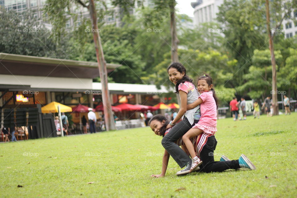 Group of girl playing in the park