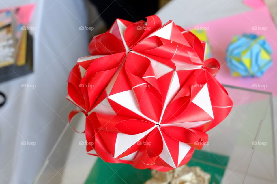 Origami red and white flower