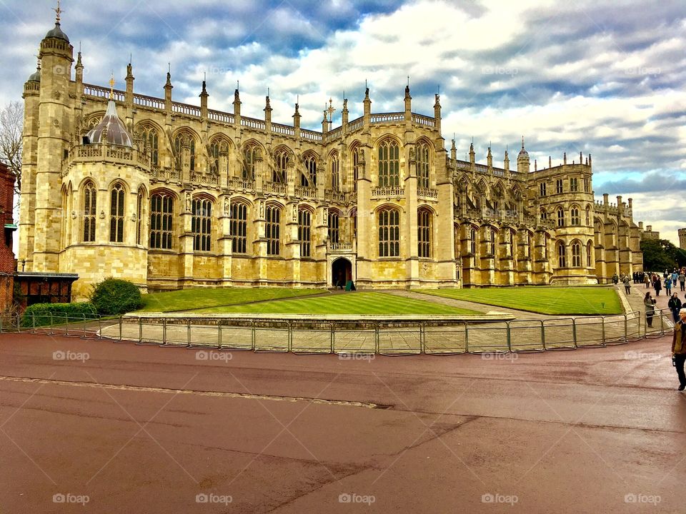 St. George’s Chapel almost glows on this partly cloudy day. The lawn out front is vibrant and green 