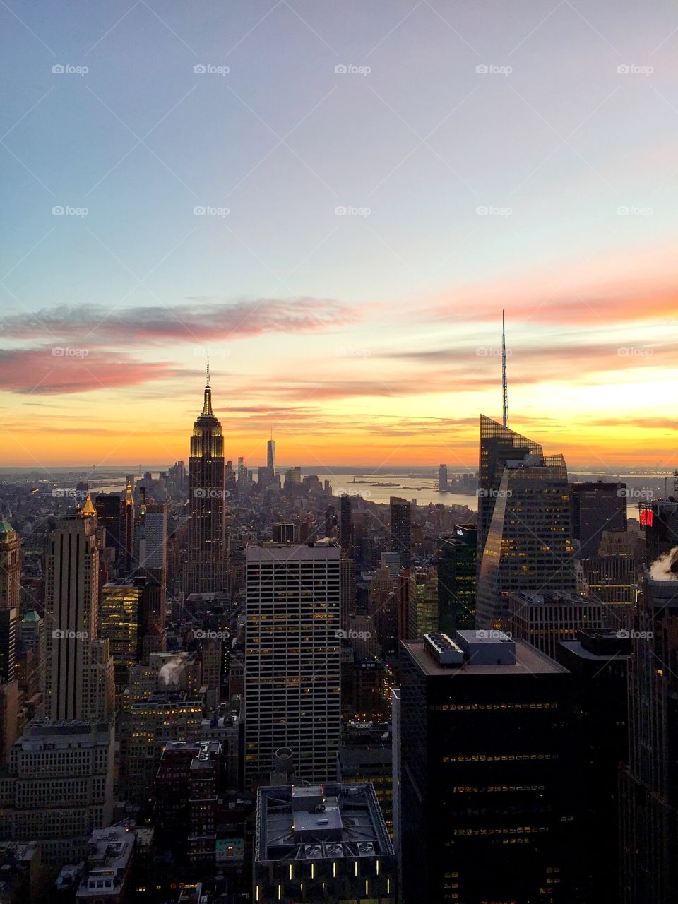 Sunset over empire state building, new york city
