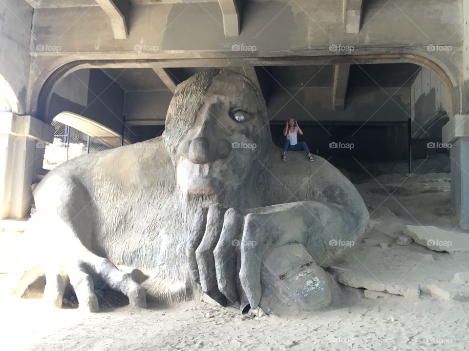 Troll sculpture under a bridge in seattle washington