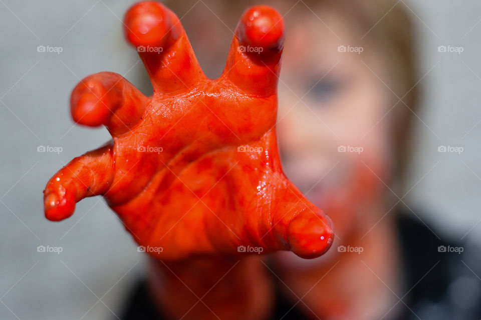 close up of blood hand