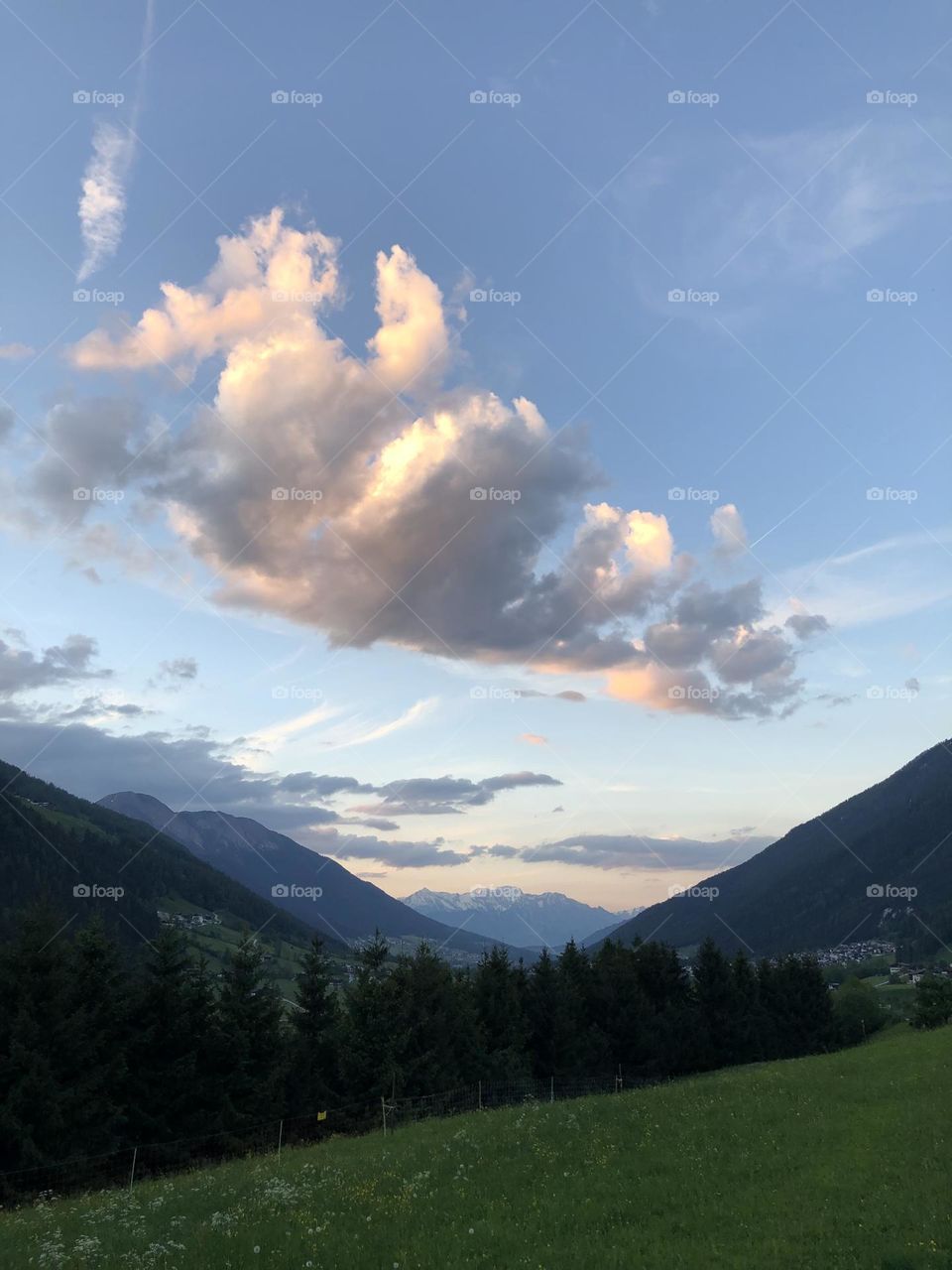 Sunset over Beautiful Valley . Austrian Alps