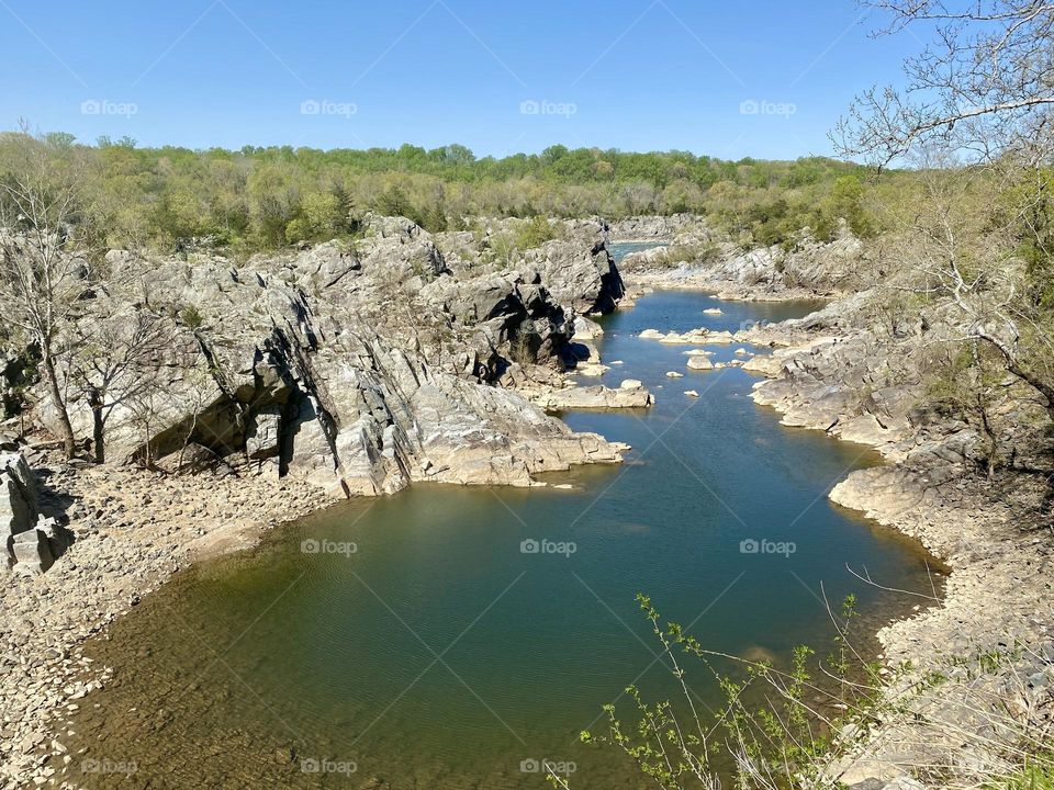 A river flowing between cliffs
