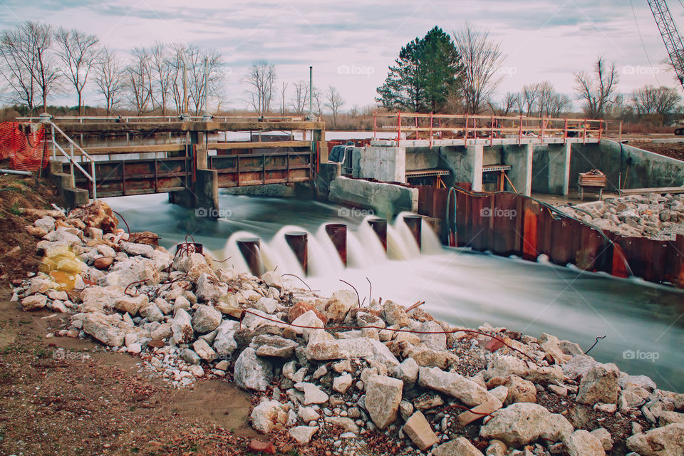 Spillway from North Reservoir in Akron, Ohio. The water runoff joins the Tuscarawas River, South of Akron.