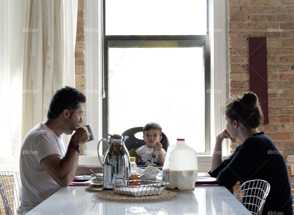 Family at breakfast table