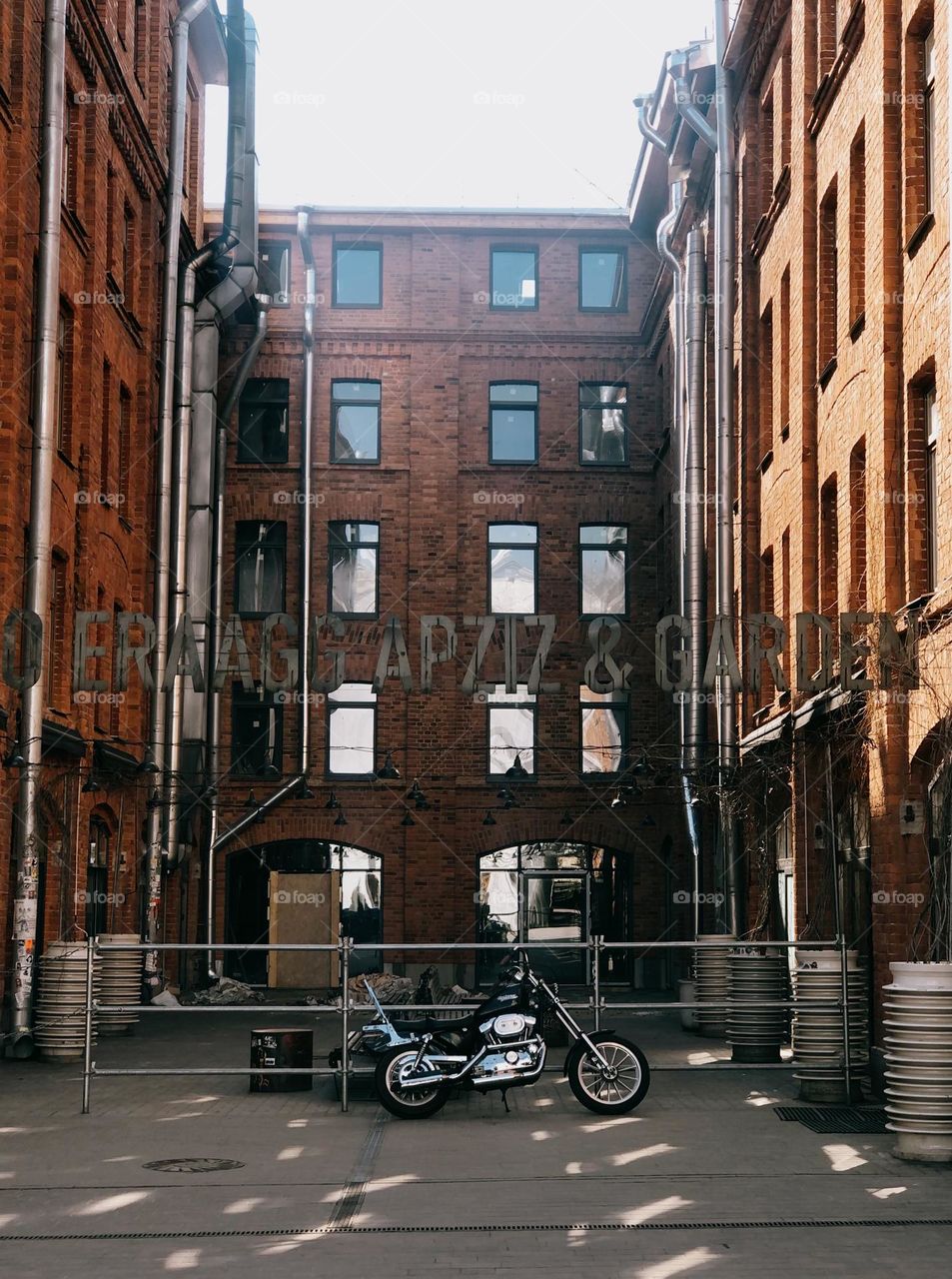 Lonely motorcycle on the street, nobody 