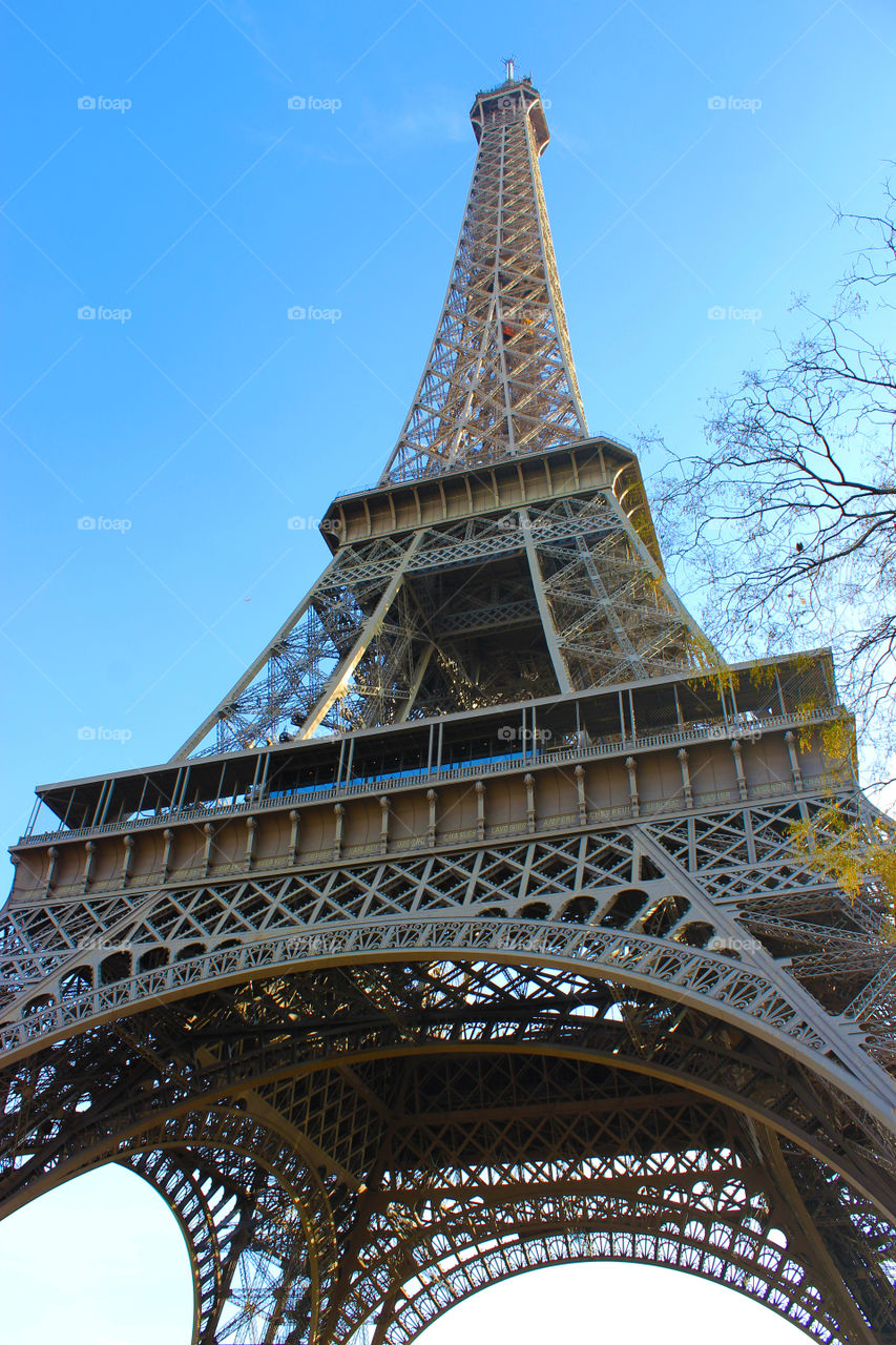 The eiffel tower seen from under 