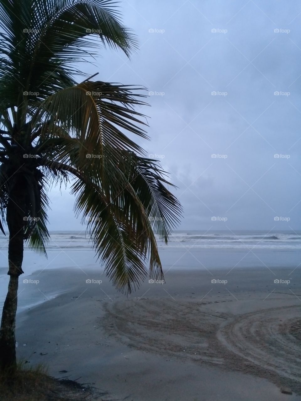 Night on the beach. Rainy day in autumn. Brasil