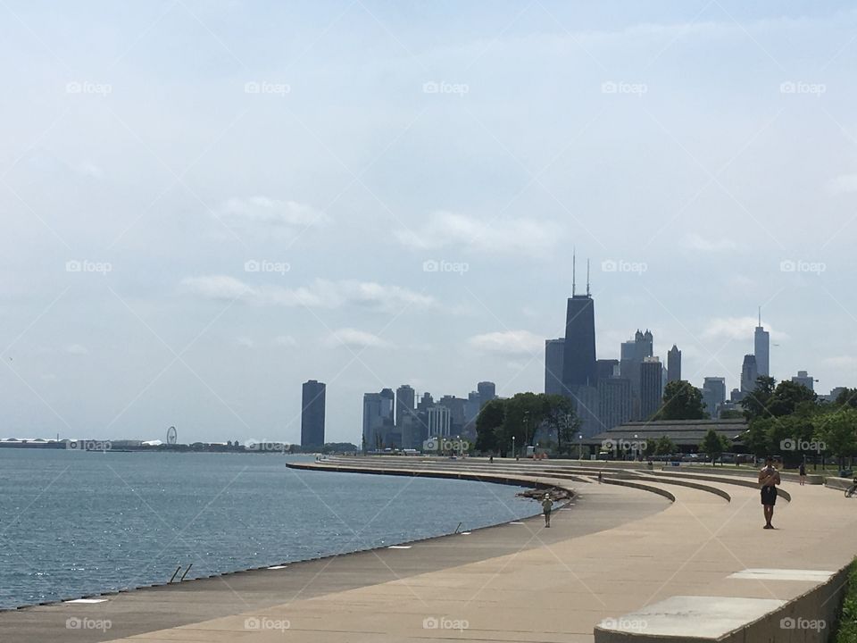 Chicago skyline and Navy Pier from a distance 