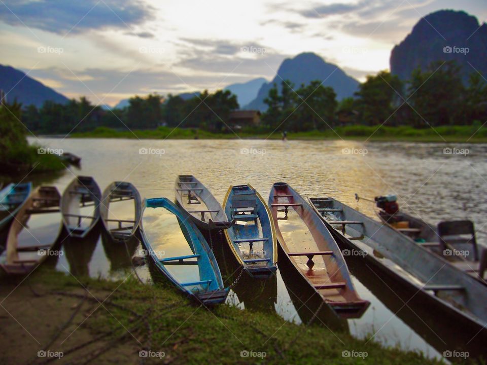 Boats in the Nam Song River, Vang Vieng, Laos