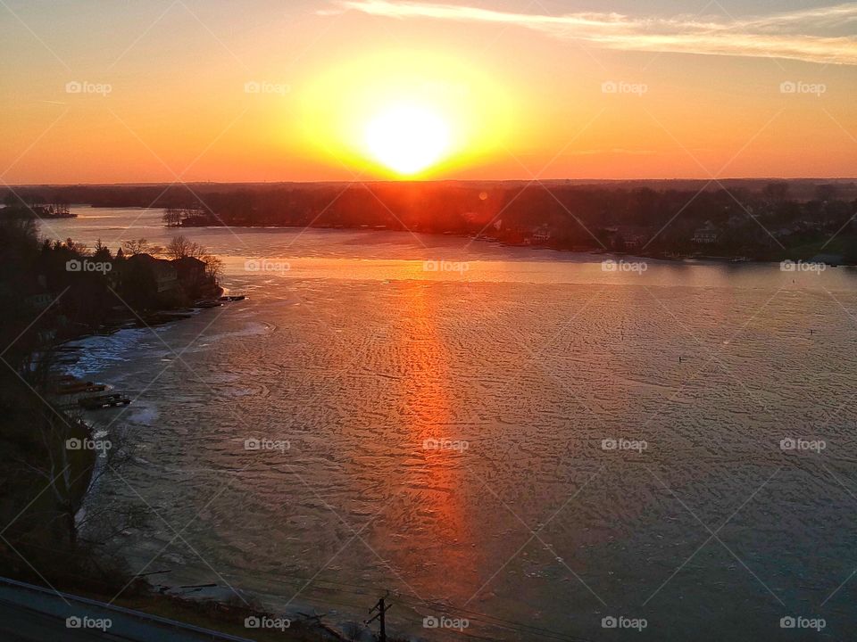 Winter sunset from the air