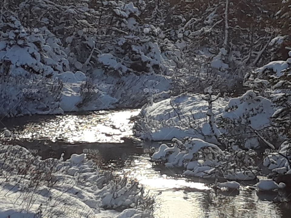Glistening river in winter