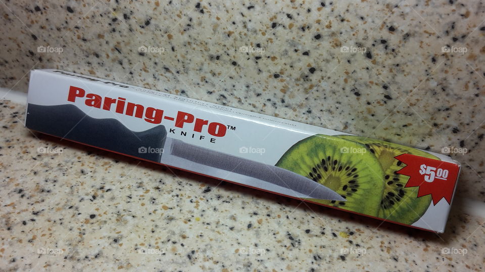 Paring-Pro Knife Brand New In cardboard Box - Small Paring Knife with black plastic handle still life Boxed