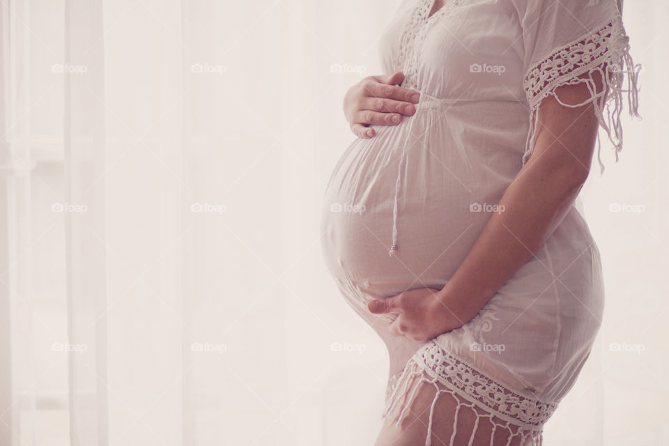 Pregnant Belly white dress