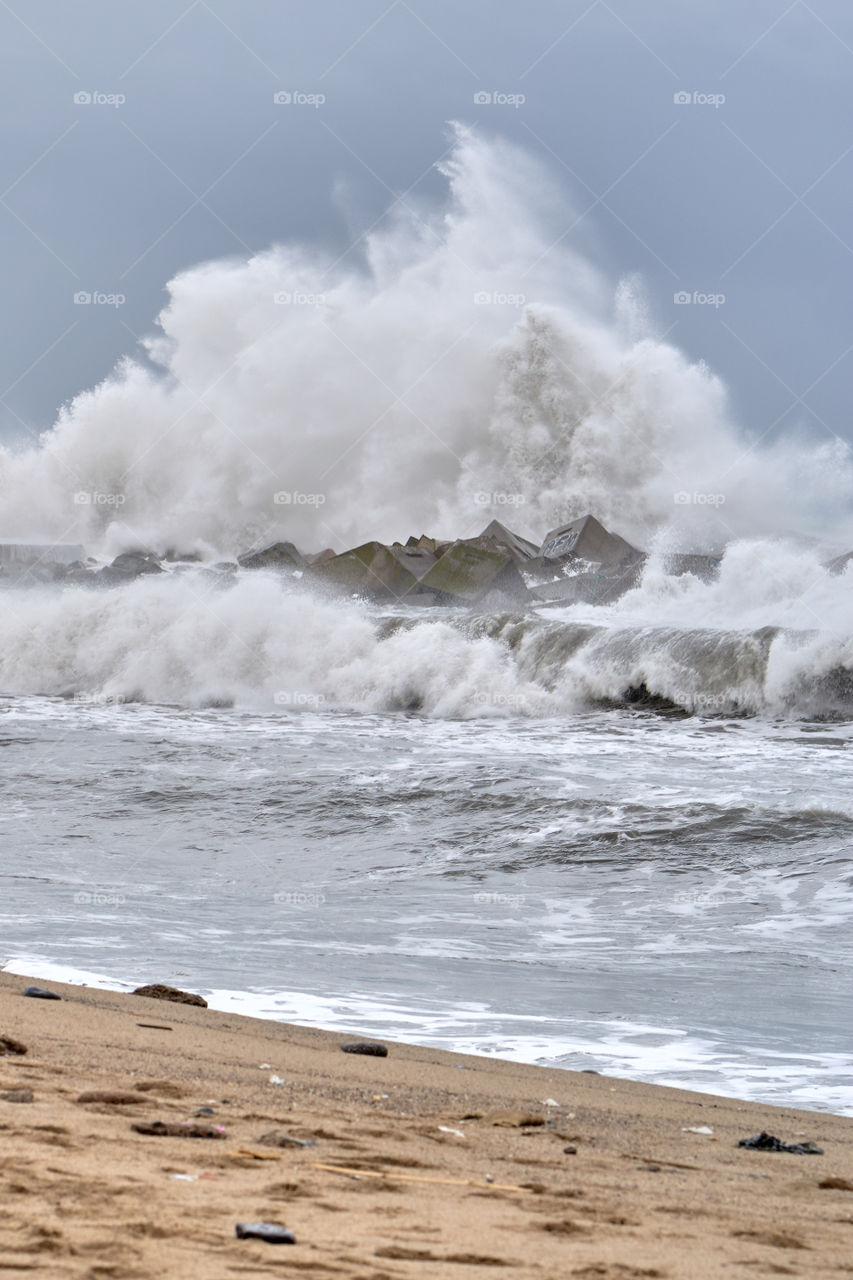 Beach in a storm day