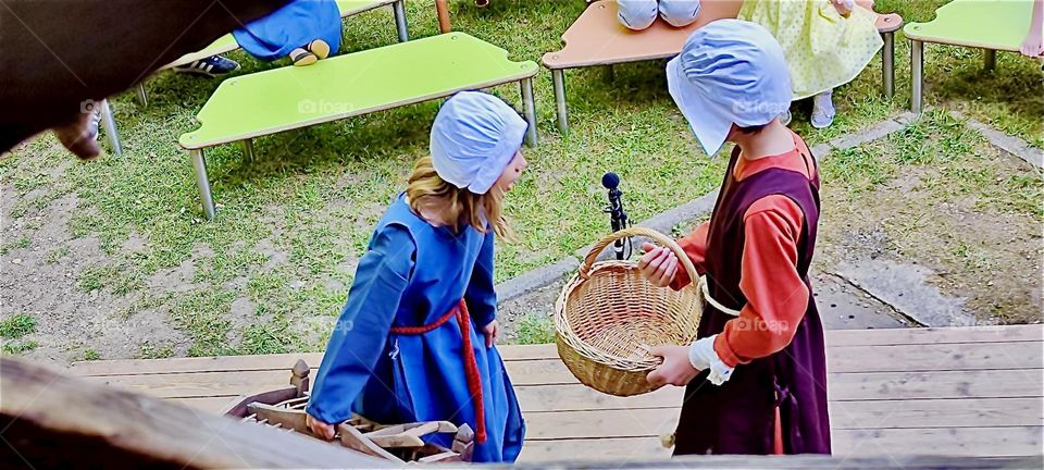 These actresses rehearse for „Da Albrecht und sei Agnes“, a child version of the historic play about Duke „Albrecht“ of „Straubing“, „Bavaria“ and his wife „Agnes Bernauer“ who died at the hands of her aristocratic inlaws. 2024. Hypnotic Productions