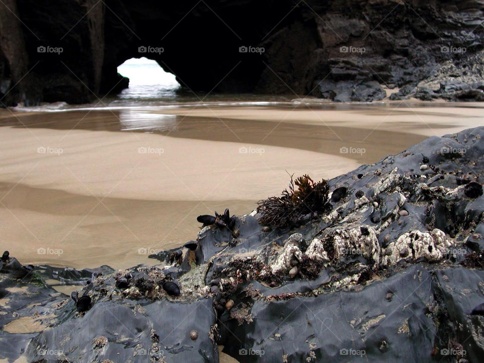 beach sand sea cave by snappychappie