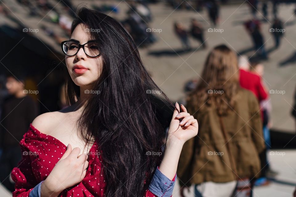 Young woman with long black hair