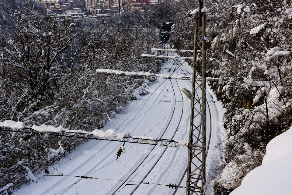 Railway, winter cityscape